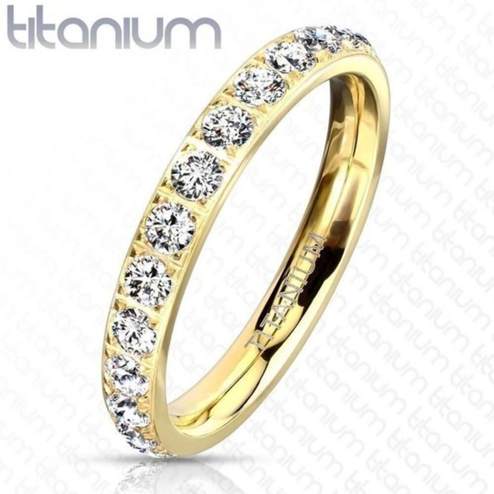 Women’s Cubic Zirconia Gold Titanium Eternity hypoallergenic Band size 5